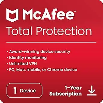 McAfee Total Protection 2024 | 1 Device | 1 Year Subscription| Antivirus Software, Internet Security,...[Digital Code]